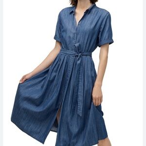 J Crew Denim Chambray Button Front Tie Belt Pocket Midi Dress Plus Size 22